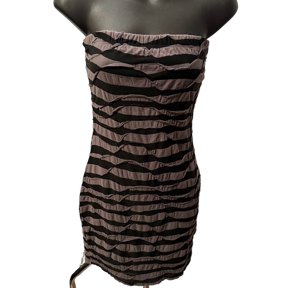 MAI Tai Strapless Black/Gray Striped Dress - Picture 1 of 7